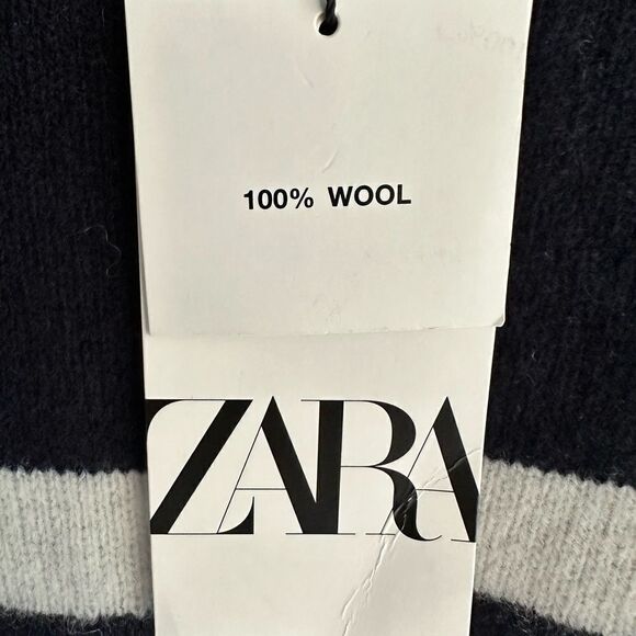 Zara Navy Striped 100% Wool Sweater New - Picture 2 of 3